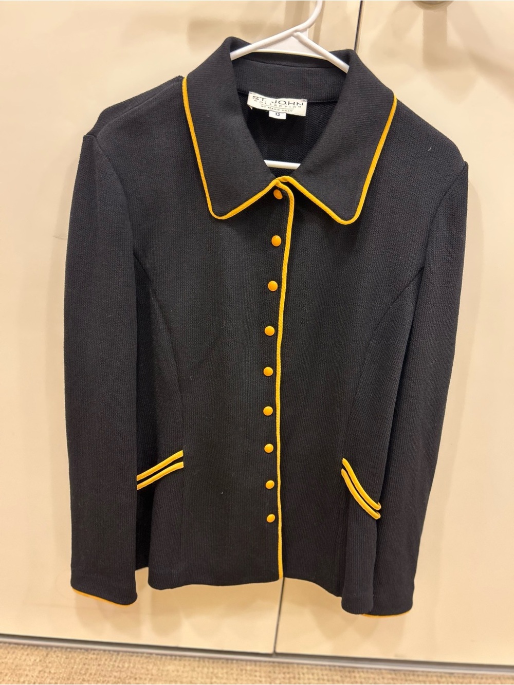 Vintage St. John Collection black bright yellow piping & buttons knit jacket